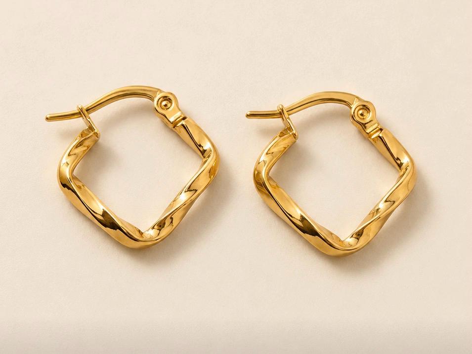 Molten Square Hoops - Ataara Jewels